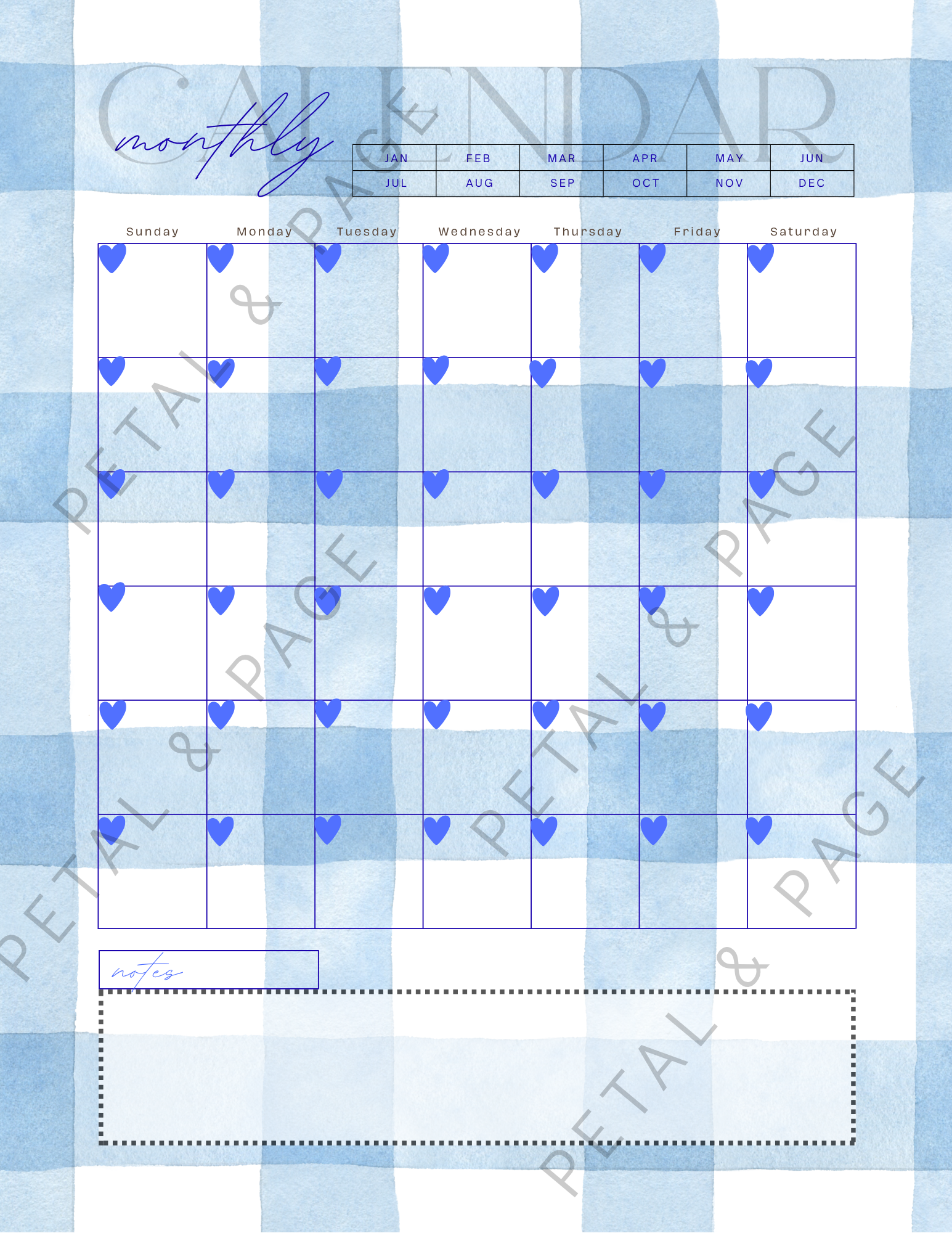 Lunar Lines- Blue and White Digital Monthly Planner