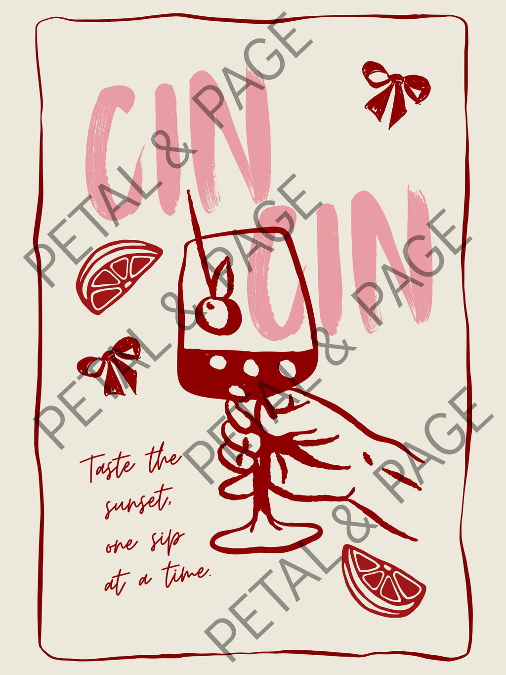 Foodie Wall Art in Pink & Red – Digital Print for Room Decor 4 Pack