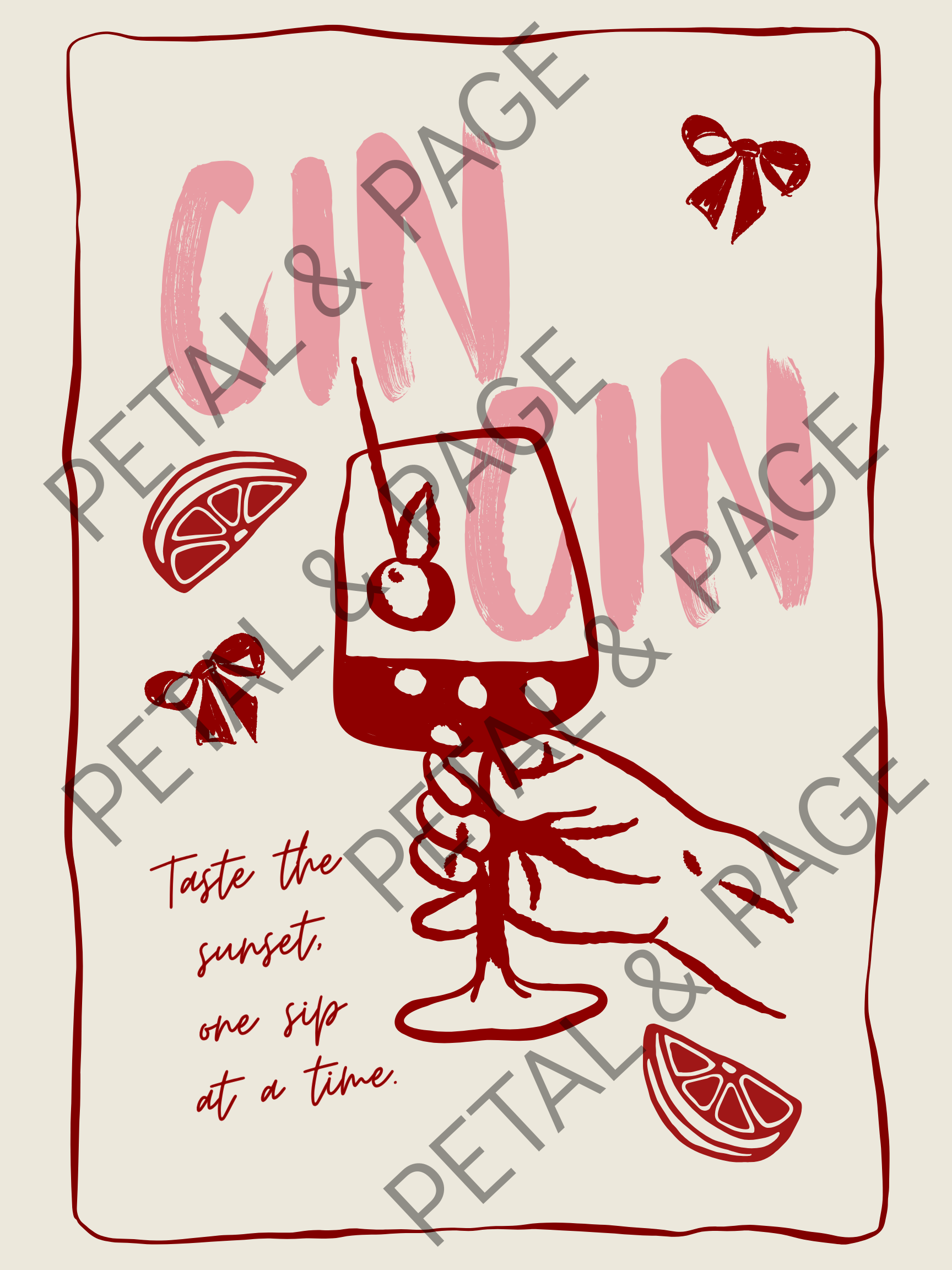 Foodie Wall Art in Pink & Red – Digital Print for Room Decor 4 Pack