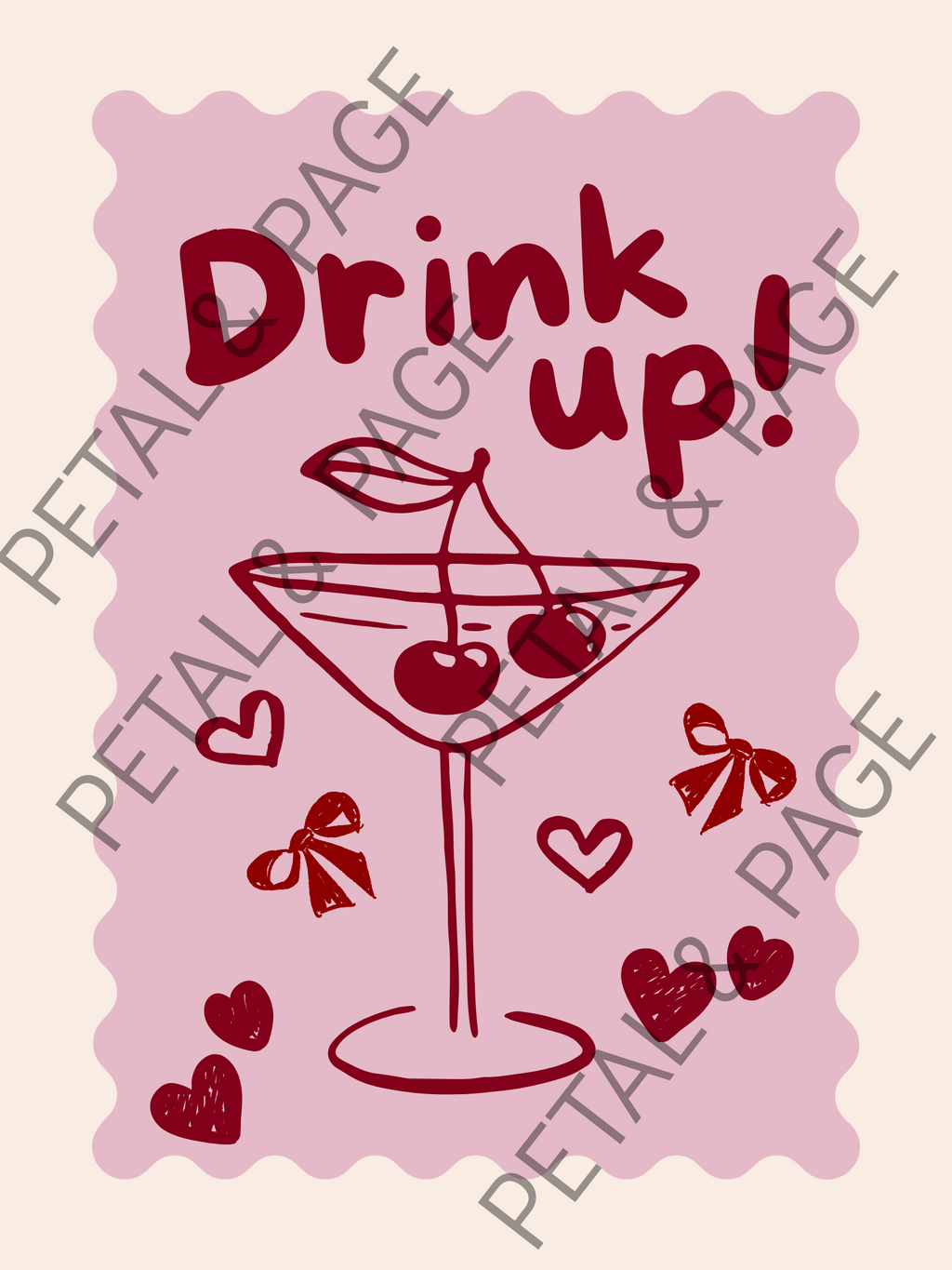 Foodie Wall Art in Pink & Red – Digital Print for Room Decor 4 Pack