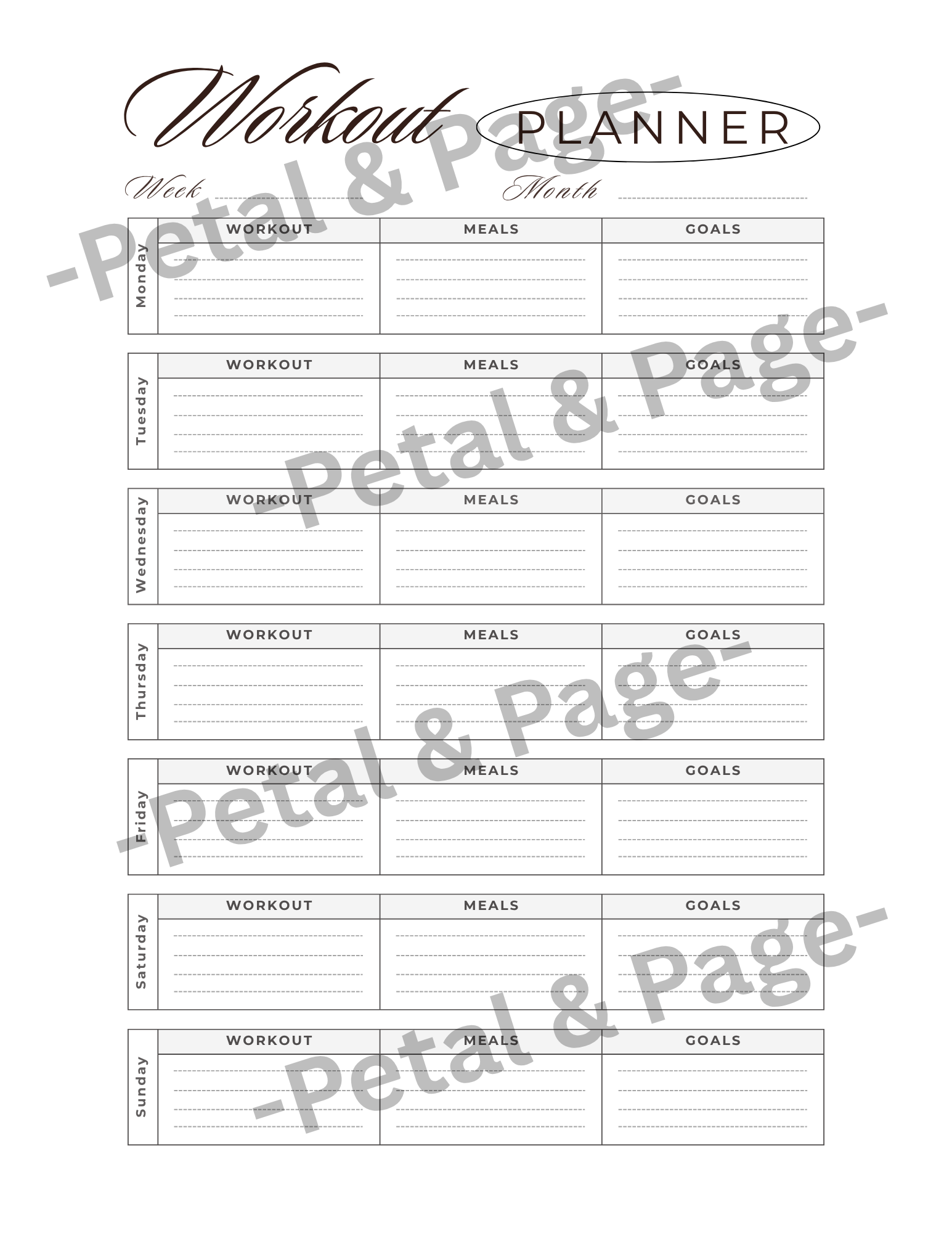 Fit & Fierce Workout Planner